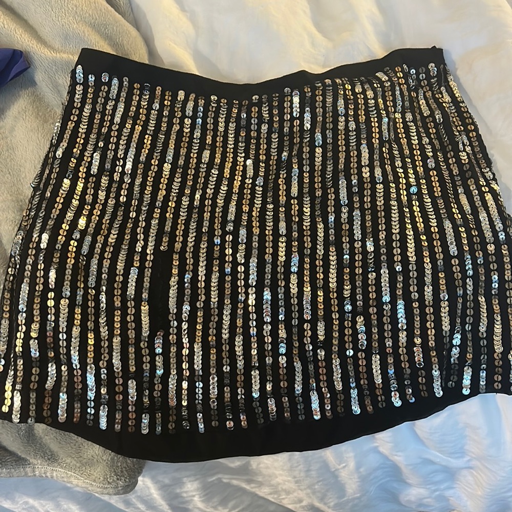 Theory black and silver sequin mini skirt, only sign of wear is missing sequins